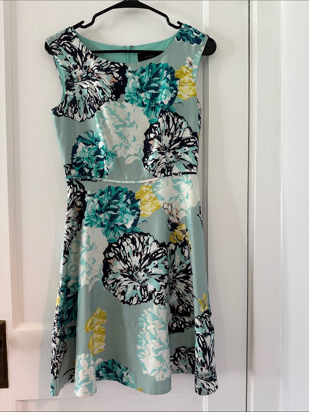 J. Crew Mint Floral Fit-and-Flare Dress with Teal, Black & Yellow Accents